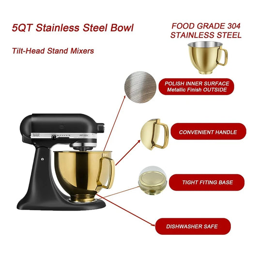 5 QT Stainless Steel Mixer Bowl For Kitchenaid