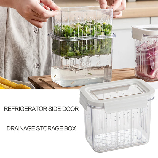 Fridge Door Food Storage Container with Drain Basket