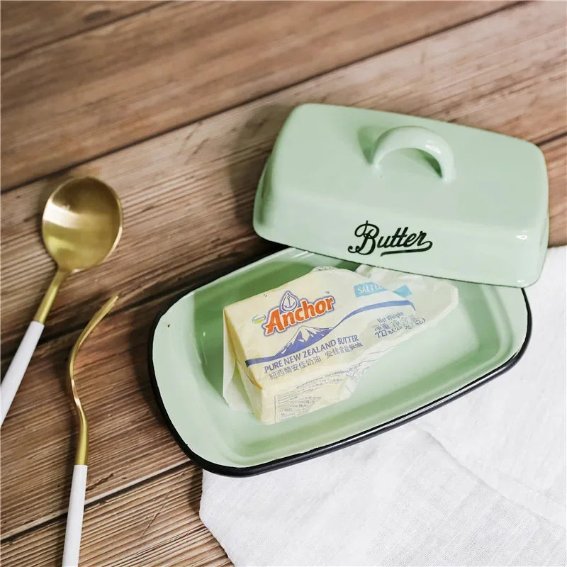Retro Enamel Butter Container with Lid