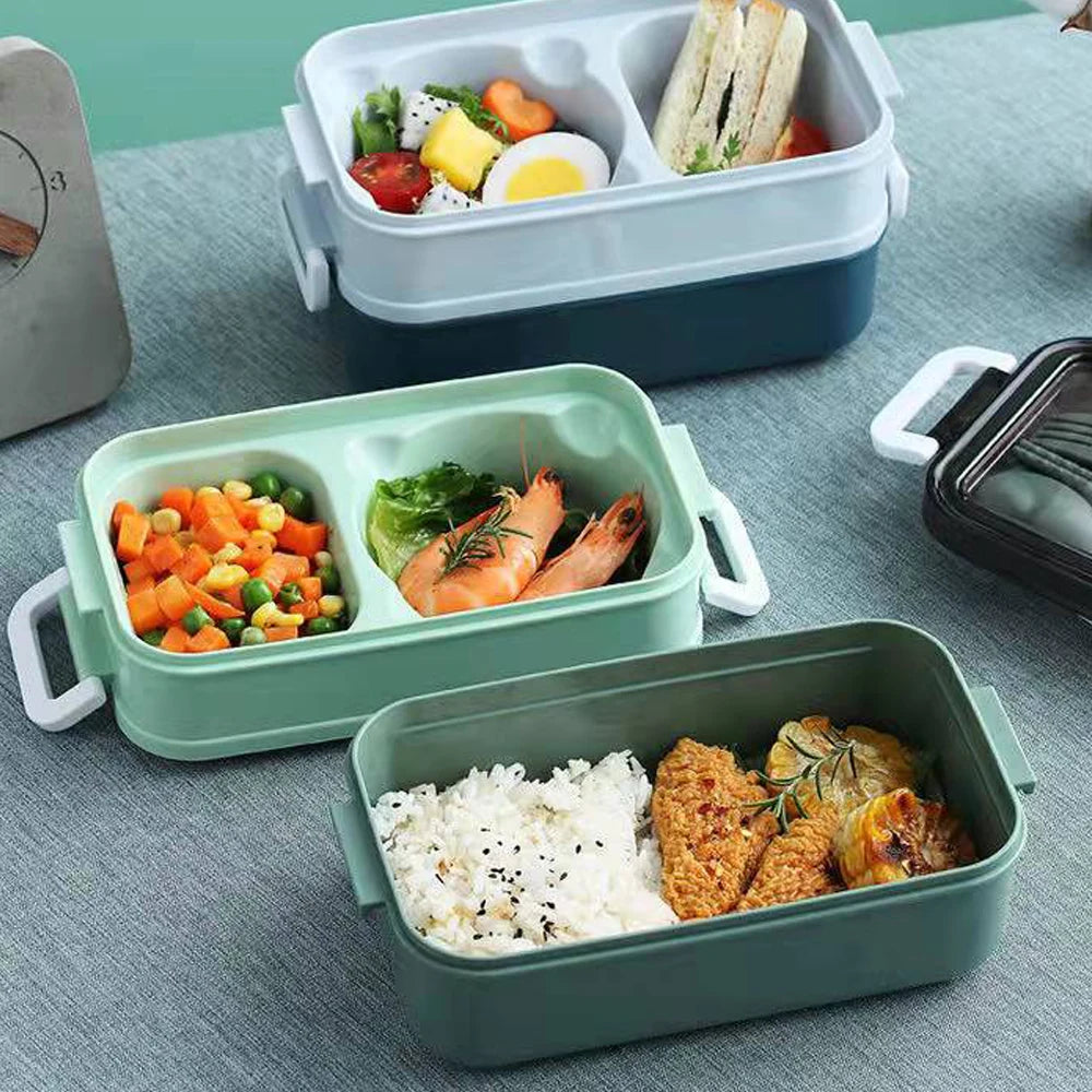 Double-layer Lunch Box With Fork Chopsticks And Spoon