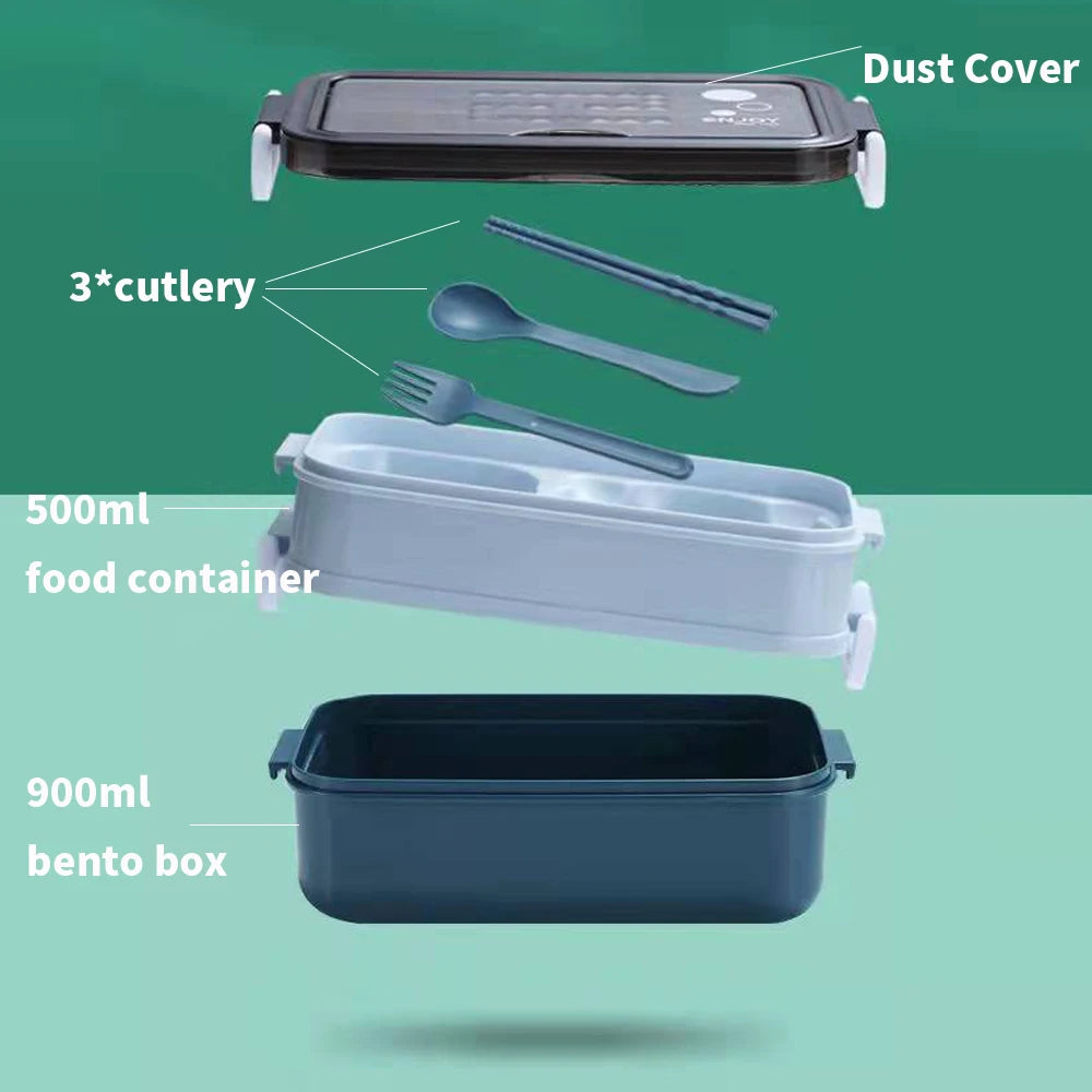 Double-layer Lunch Box With Fork Chopsticks And Spoon