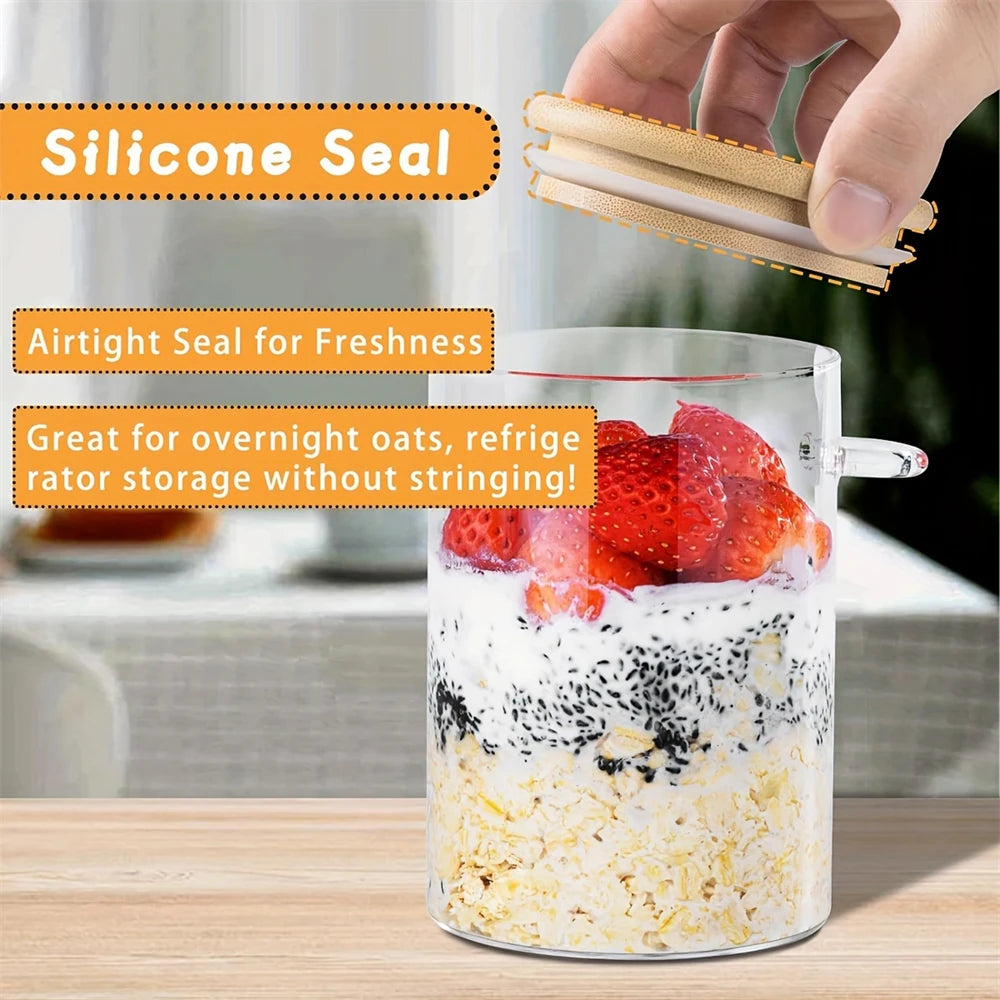 1/2/3/4pcs Airtight Glass Jars with Bamboo Lids and Spoons 18oz Transparent Glass Bulk Food Storage Jar for Spices, Beans, Tea