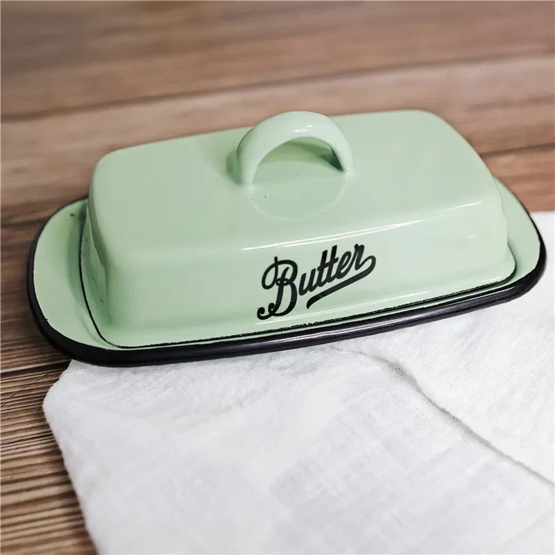 Retro Enamel Butter Container with Lid