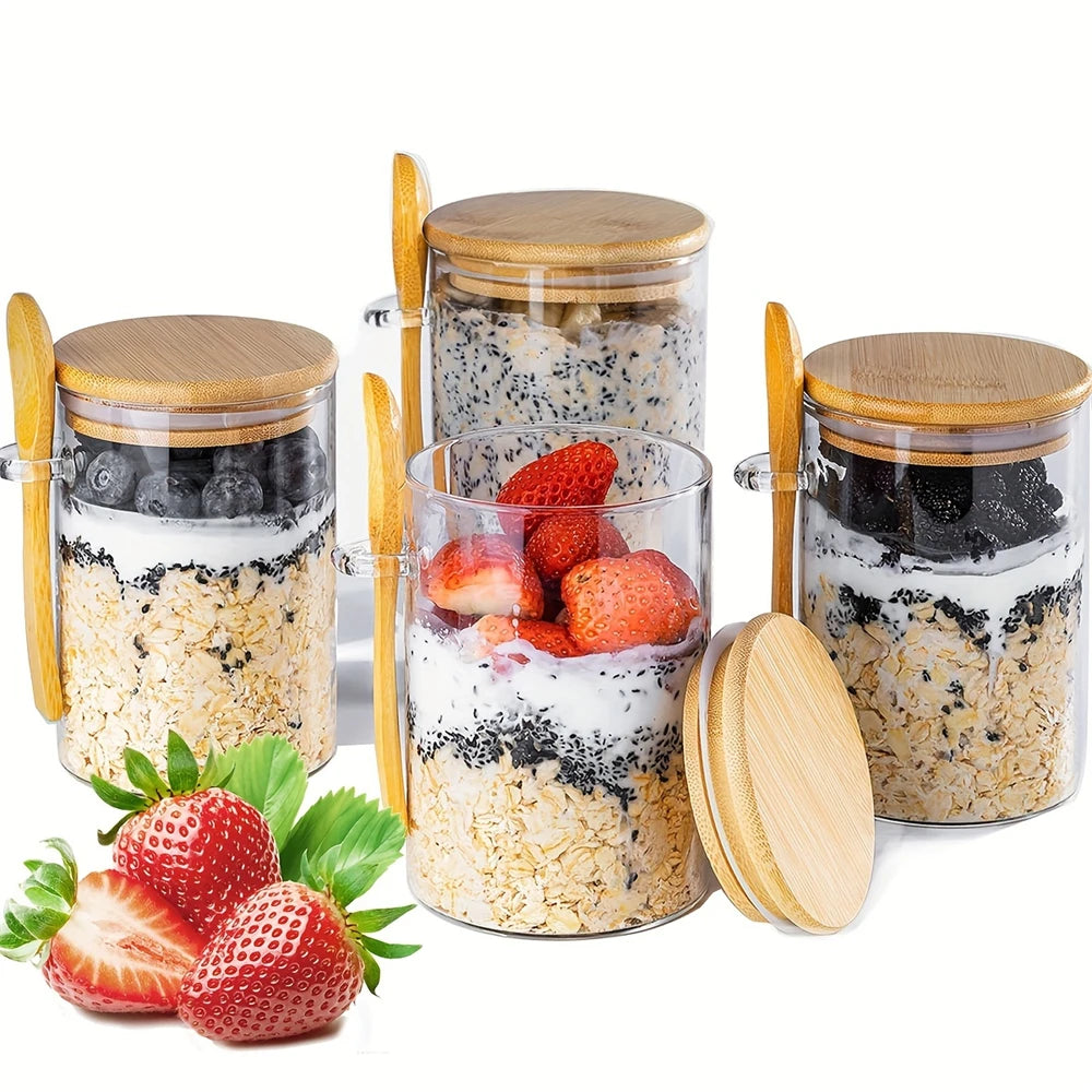 1/2/3/4pcs Airtight Glass Jars with Bamboo Lids and Spoons 18oz Transparent Glass Bulk Food Storage Jar for Spices, Beans, Tea