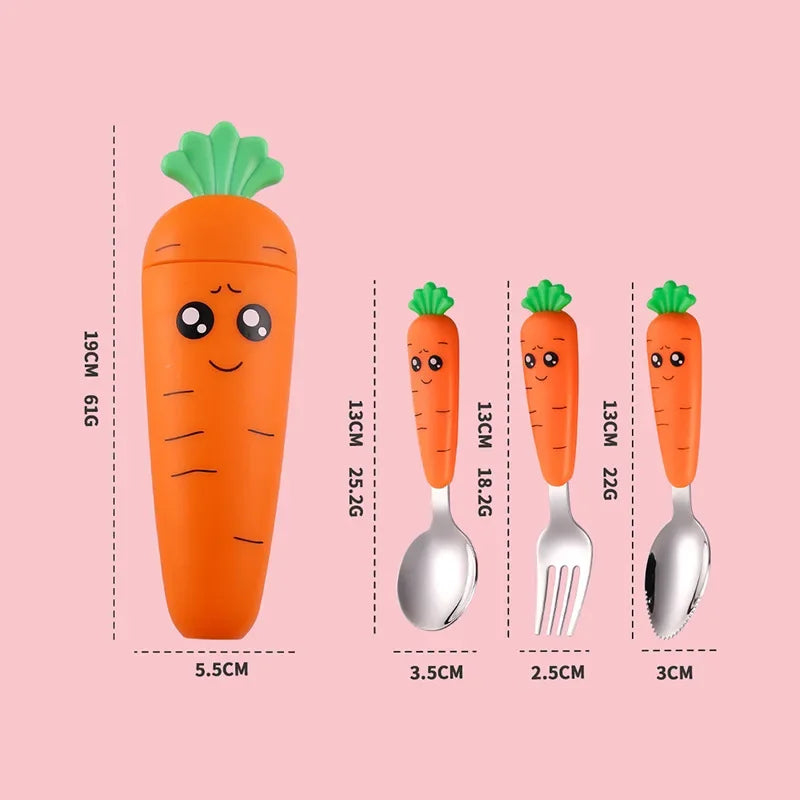 Kids Carrot Fork & Spoon Set with Carry Case