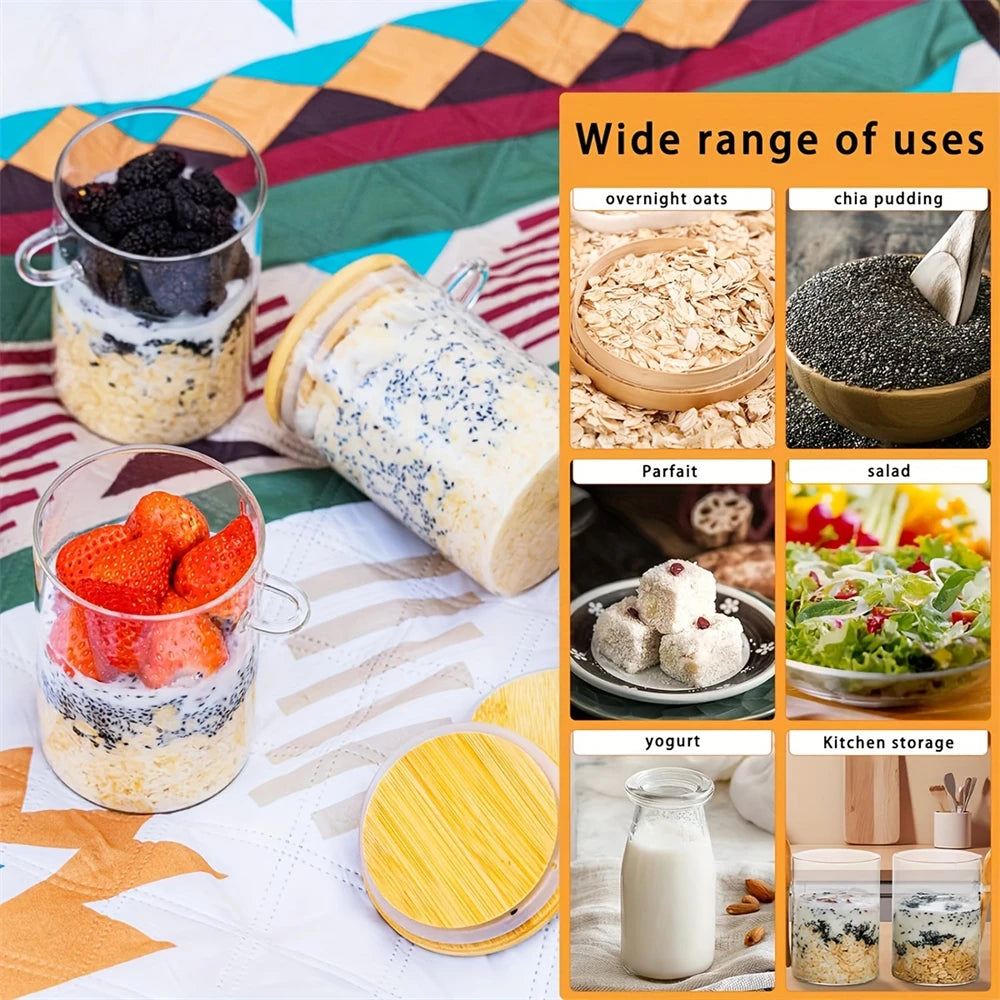 1/2/3/4pcs Airtight Glass Jars with Bamboo Lids and Spoons 18oz Transparent Glass Bulk Food Storage Jar for Spices, Beans, Tea