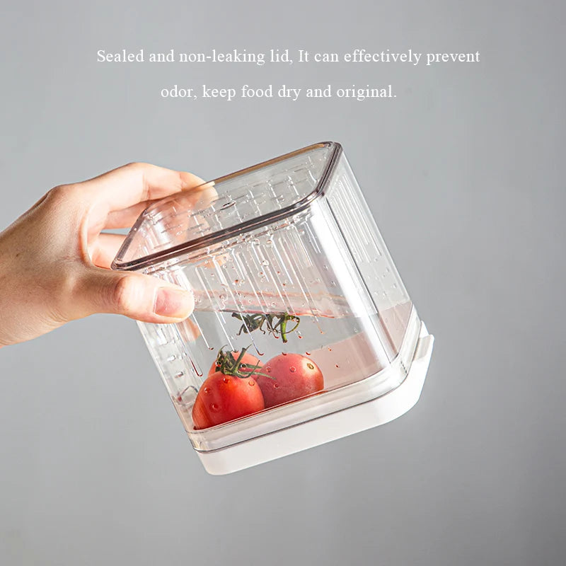 Fridge Door Food Storage Container with Drain Basket