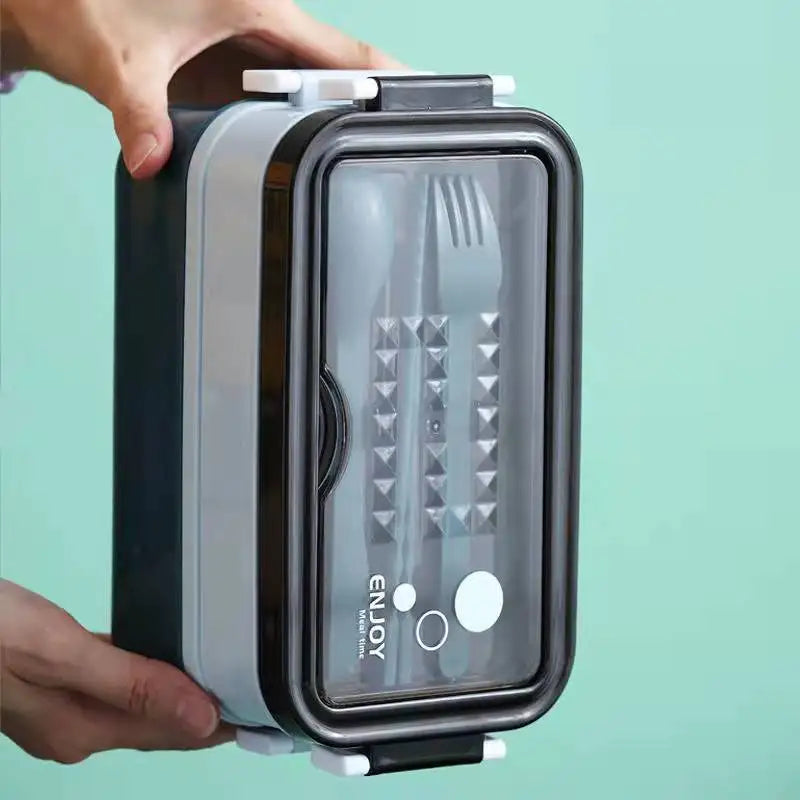 Double-layer Lunch Box With Fork Chopsticks And Spoon