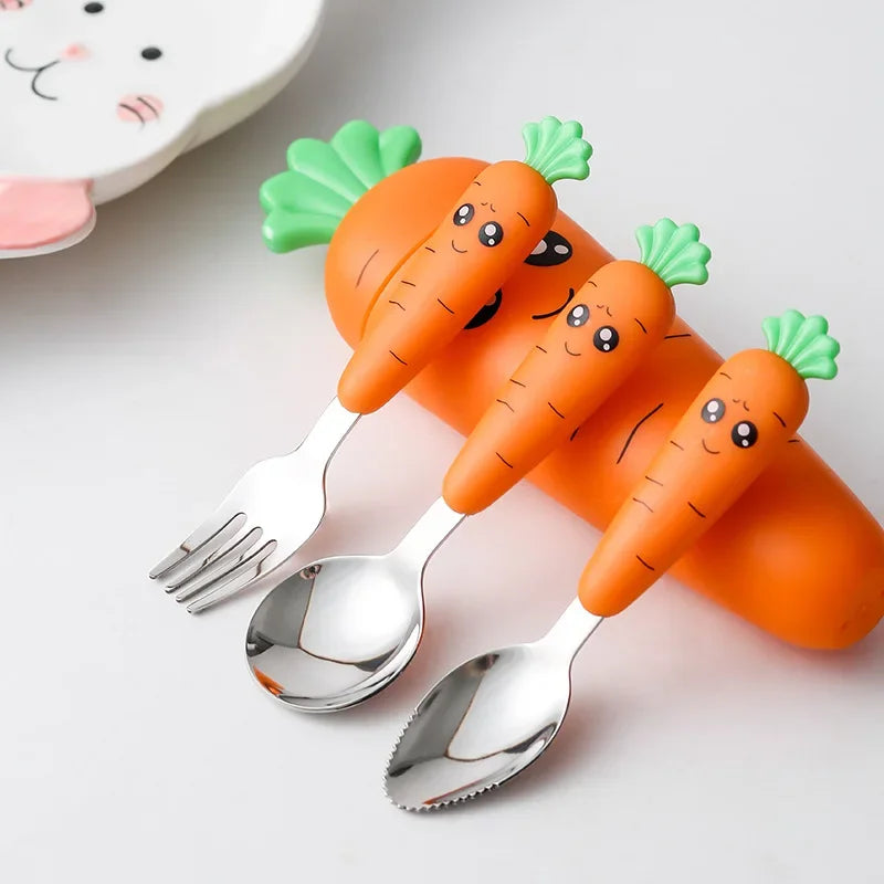 Kids Carrot Fork & Spoon Set with Carry Case