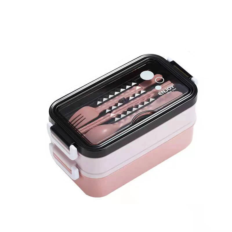 Double-layer Lunch Box With Fork Chopsticks And Spoon