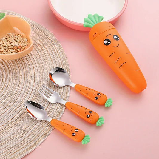 Kids Carrot Fork & Spoon Set with Carry Case