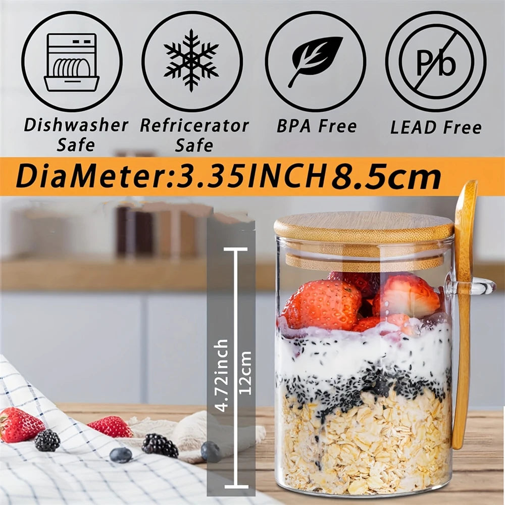 1/2/3/4pcs Airtight Glass Jars with Bamboo Lids and Spoons 18oz Transparent Glass Bulk Food Storage Jar for Spices, Beans, Tea