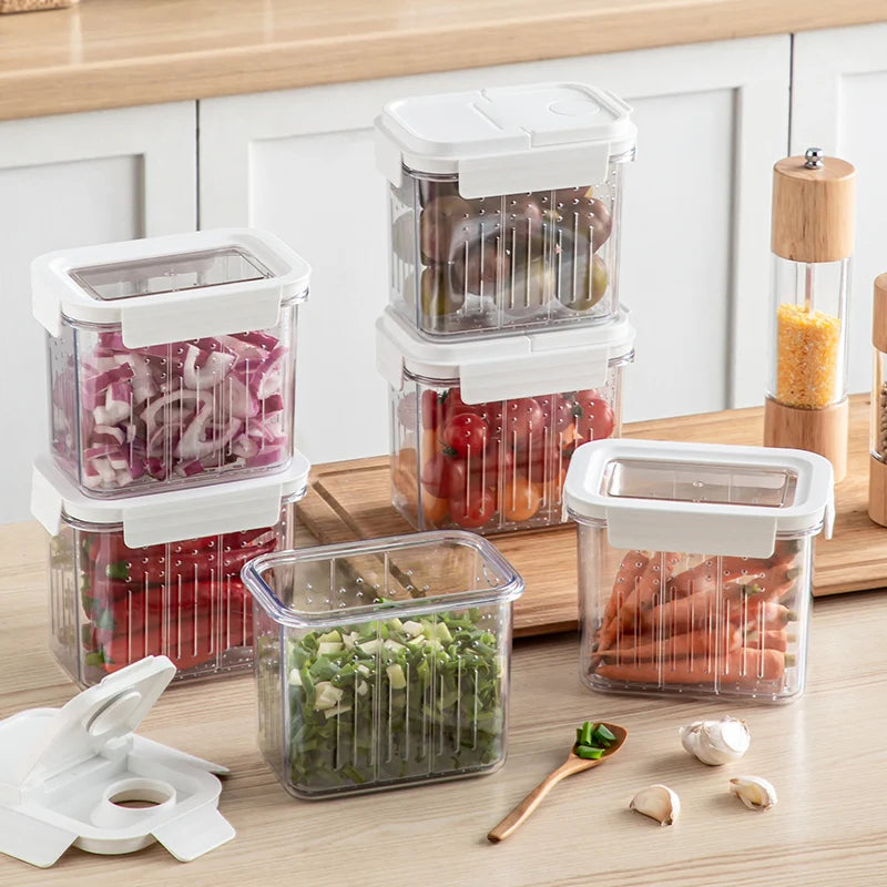 Fridge Door Food Storage Container with Drain Basket