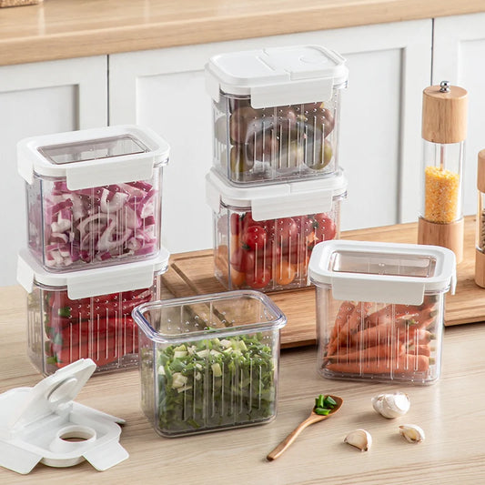 Fridge Door Food Storage Container with Drain Basket