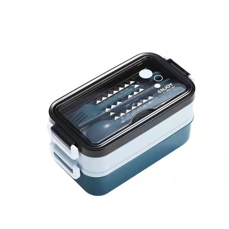 Double-layer Lunch Box With Fork Chopsticks And Spoon