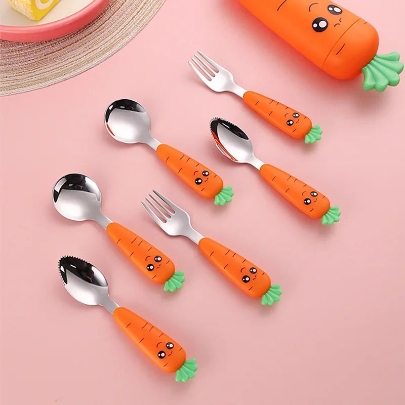 Kids Carrot Fork & Spoon Set with Carry Case