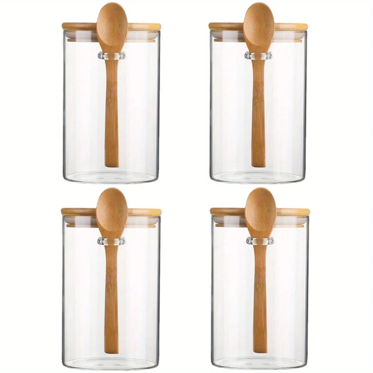 1/2/3/4pcs Airtight Glass Jars with Bamboo Lids and Spoons 18oz Transparent Glass Bulk Food Storage Jar for Spices, Beans, Tea